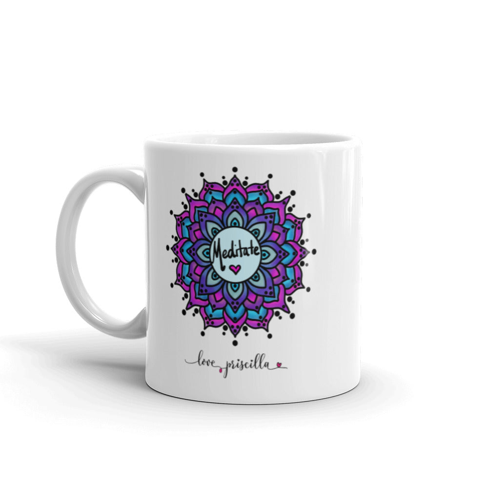 Meditate - White glossy mug